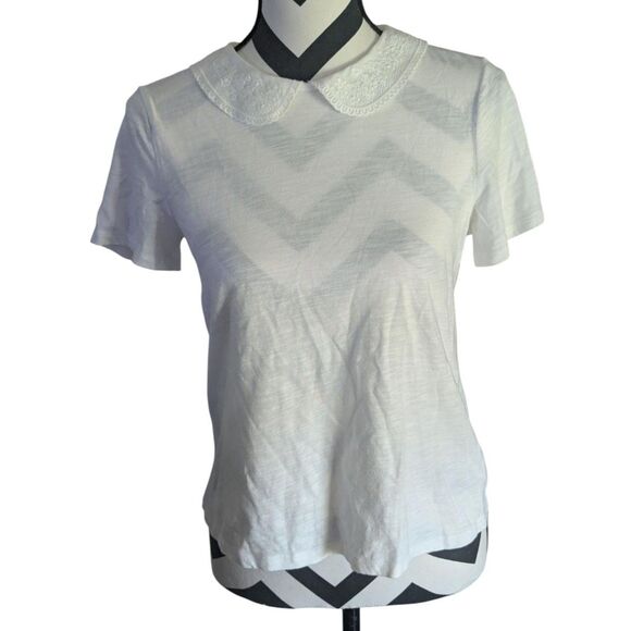 CeCe White T-Shirt with Crochet Peter Pan Collar, Size S - Picture 1 of 6
